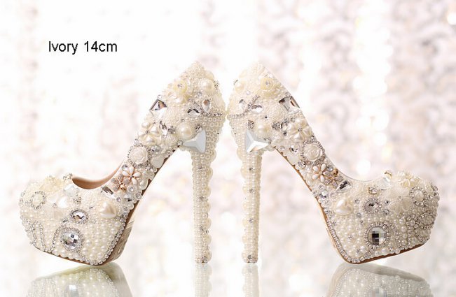 Ivory White Bridal Wedding Dress Shoes Handmade Luxury Pearls Rhinestones Cheap Women's Dress Shoes #8511559316