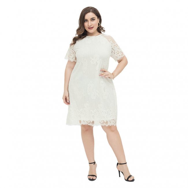 Chic White Sheer Lace Dress Plus #88211592141