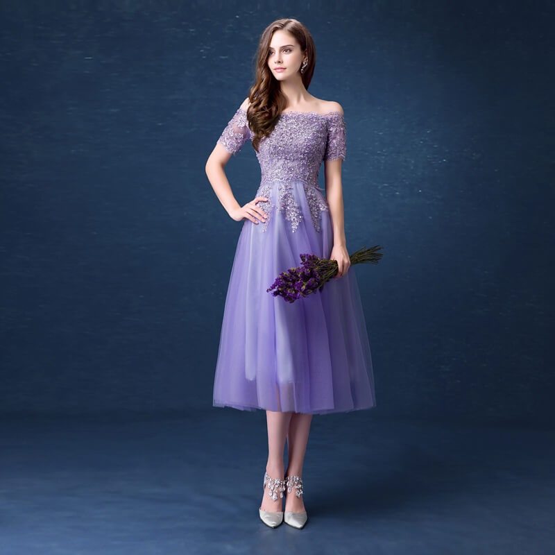 Purple Prom Party Dress Knee Length 8438406697#