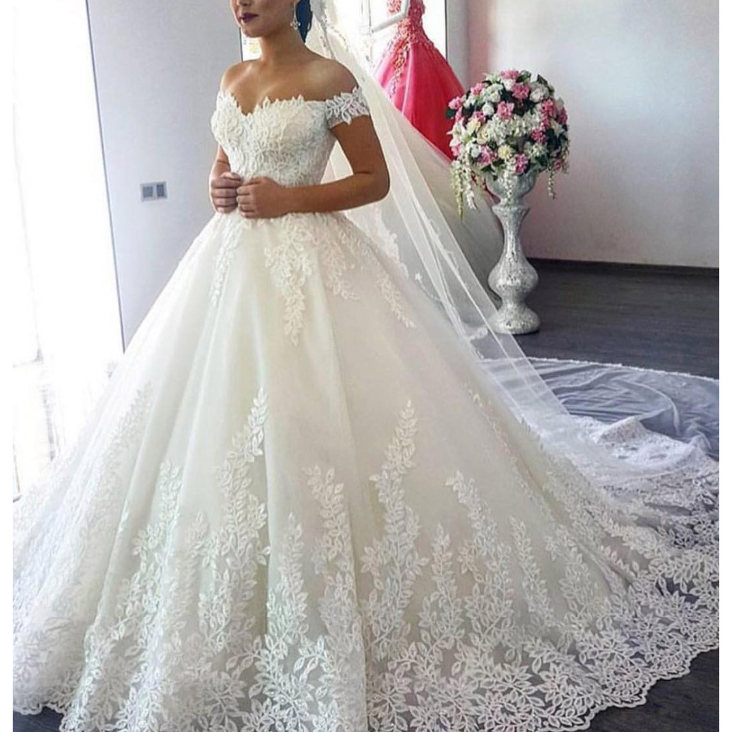 Off Shoulder Lace Ball Gown Wedding Dresses 8471468927#