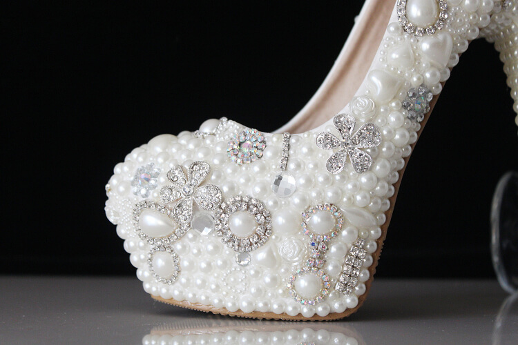 Women's Sparkly Wedding Shoes Luxury Pearls Rhinestones Bridal Pumps ...
