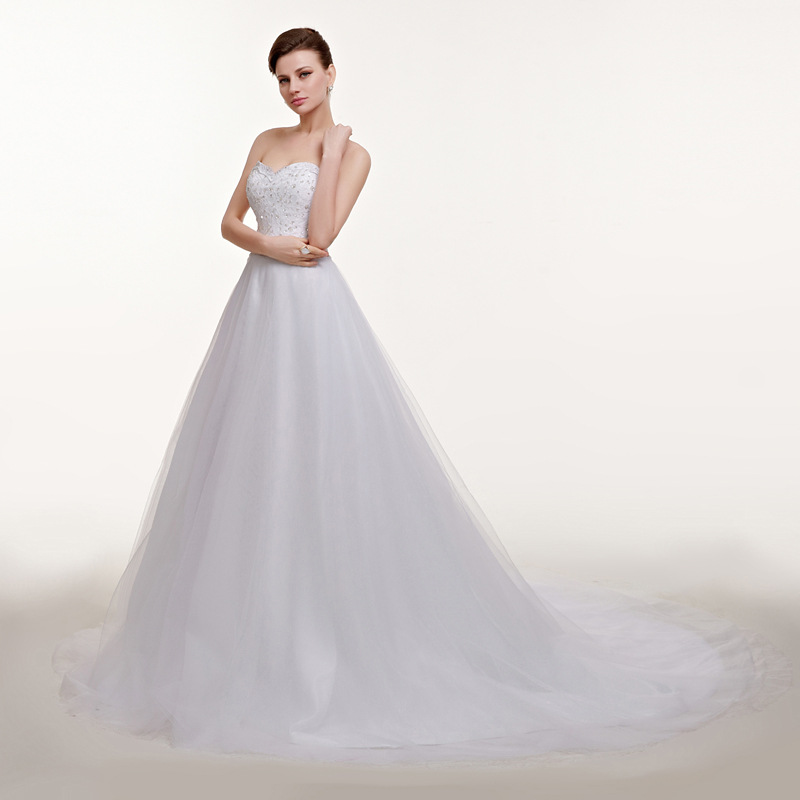 Sparkling Beaded Strapless A Line Wedding Dresses 8498390896#