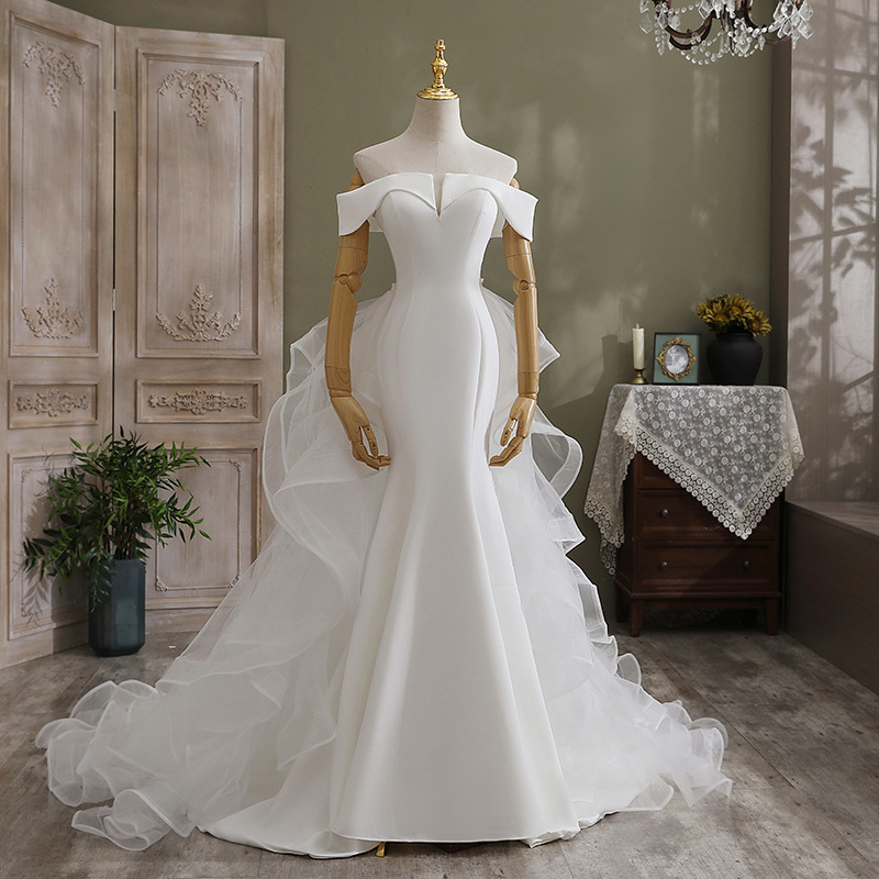 Cascading Ruffles Off Shoulder Wedding Dress #88211592159