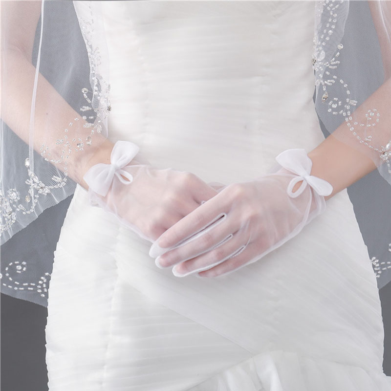 Full Finger Wrist Length Sheer Tulle Bridal Gloves 88211592213#